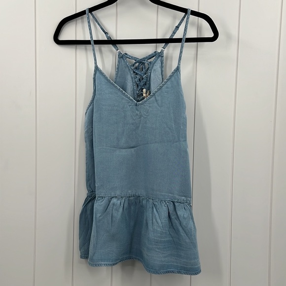 🆕Hem & Thread Lace Up Back Tank Top S,M & Large Available Light Blue Halter - Picture 3 of 8